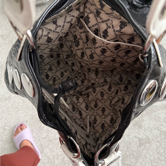 Glossy Black and Silver Studded Shoulder Bag - Picture 9 of 16